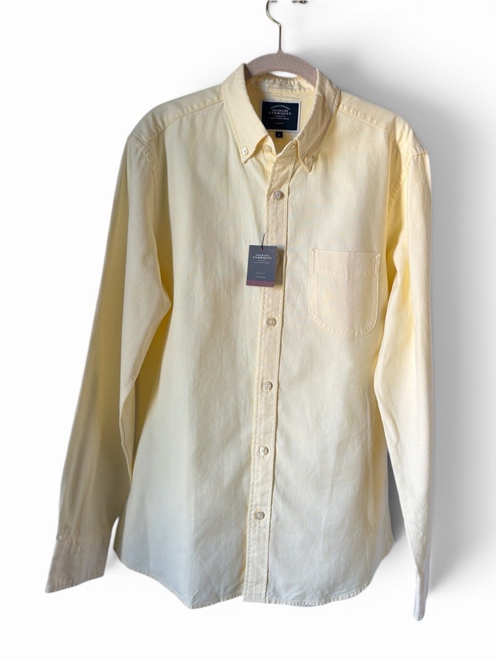 Charles Tyrwhitt Light Yellow Slim Fit Medium Button-Down Oxford Shirt Business